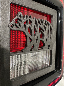 Bear Roots Style in 3D - Black Jeep Wrangler JK/JKU/JL Rear Tail Light Covers (2019-2024) non Led Version - Gone Fishing