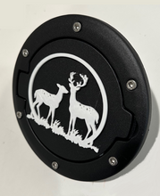 Load image into Gallery viewer, Deer Bambi Scene in 3D - Black with White Jeep Wrangler JK/JKU Flag Gas Cap Cover - I Believe UFO
