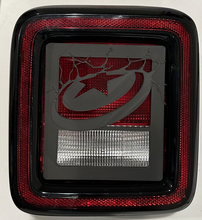 Load image into Gallery viewer, Captain America Flying Shield in 3D - Black for Jeep Wrangler JK/JKU/JL Rear Tail Light Covers (2019-2024) non Led Version - Super Hero
