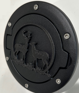 Bambi Deer Scene in 3D - Black Jeep Wrangler JK/JKU Flag Gas Cap Cover - Cute Love