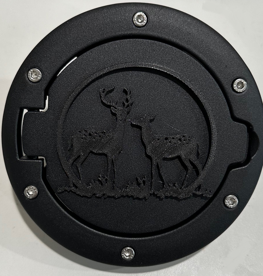 Bambi Deer Scene in 3D - Black Jeep Wrangler JK/JKU Flag Gas Cap Cover - Cute Love