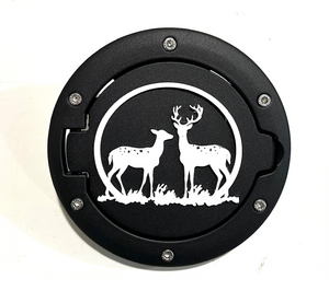 Deer Bambi Scene in 3D - Black with White Jeep Wrangler JK/JKU Flag Gas Cap Cover - I Believe UFO