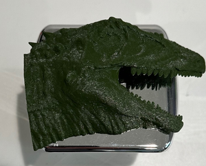 Tyrannosaurus Rex T-Rex Full Head in 3D - 2 inch Trailer Hitch Cover Chrome w Army Green - Dinosaur