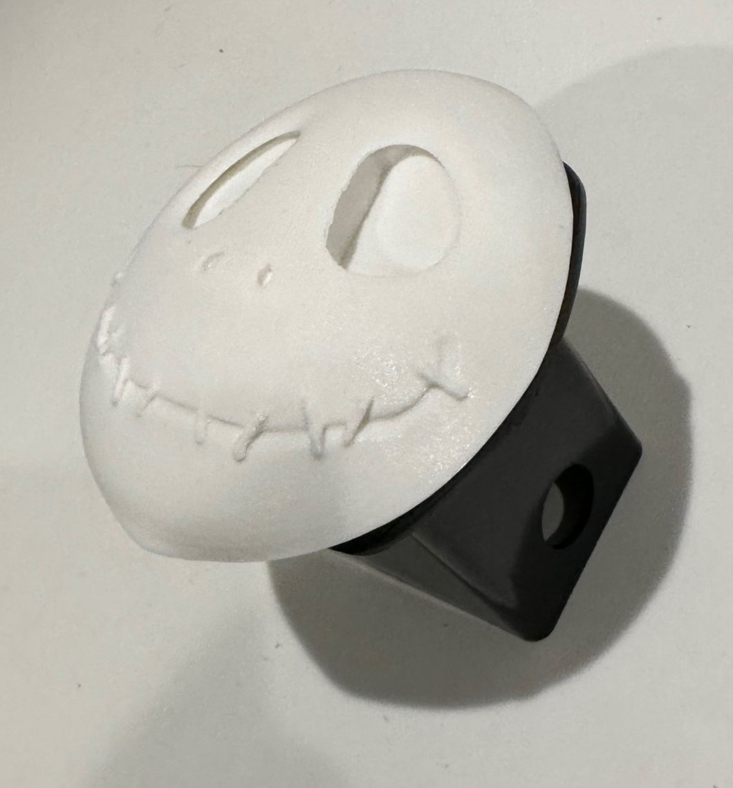 XXL Jack Skeleton Face in 3D - 2 inch Trailer Hitch Cover Black with White - Spooky Halloween